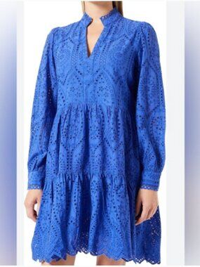 NWTs Y.A.S | Med | Yasholi Deep Blue Ultramarine Eyelet Long Sleeve Tiered Dress